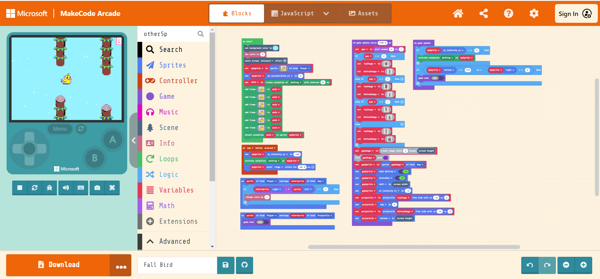 MakeCode Arcade - Falling Duck